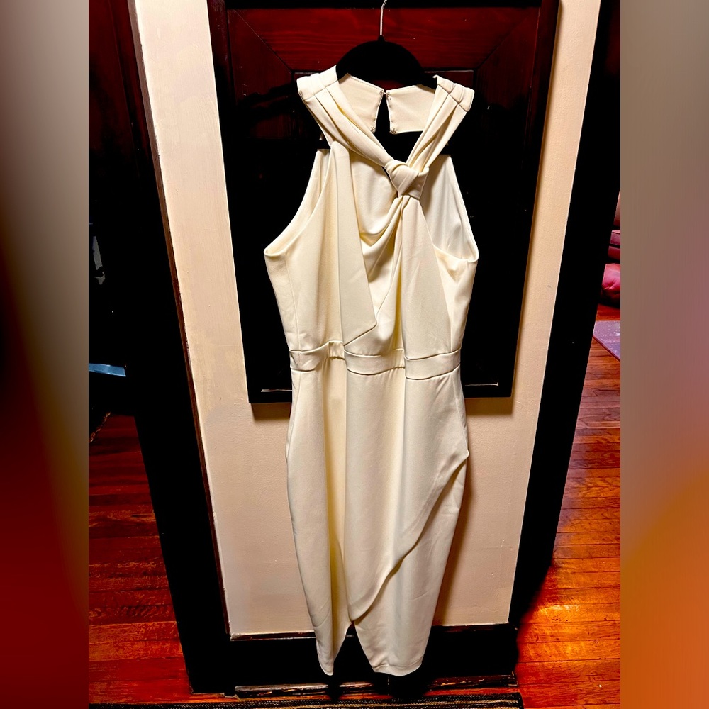 White Harlyn Asymmetrical Midi Dress L